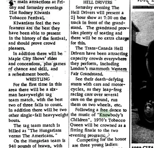 Tobacco Festival 1970 write up